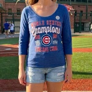 Chicago Cubs 2016 World Series Champions Top Blue 3/4 Sleeve Shirt Small Macy's